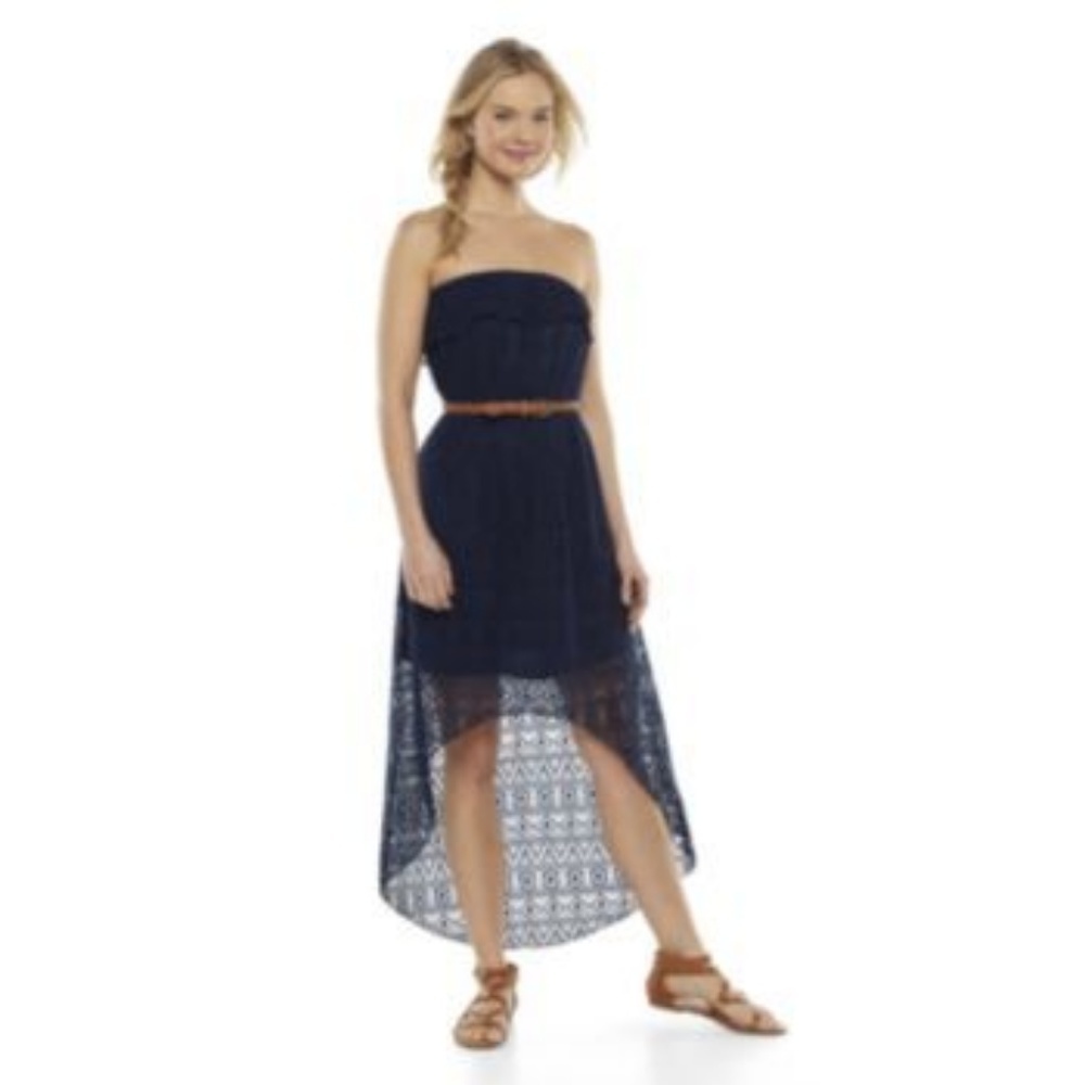 Trixxi Black Strapless Hi Low Crochet Dress NWT - Picture 1 of 8